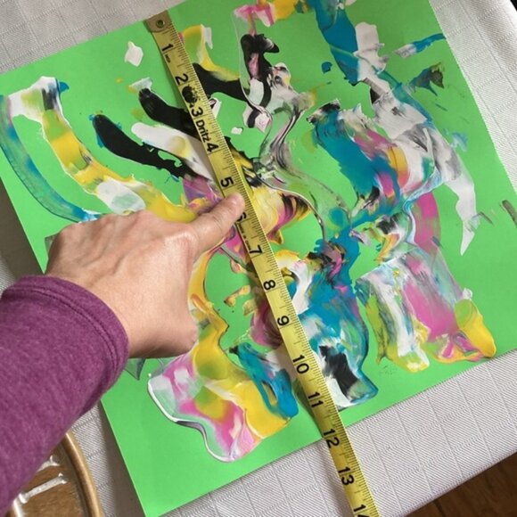 Squeegee Art NEW abstract art on green paper ready to frame - Picture 3 of 5